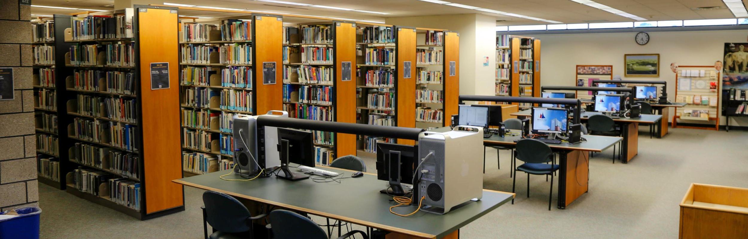 Library with computer desks and books